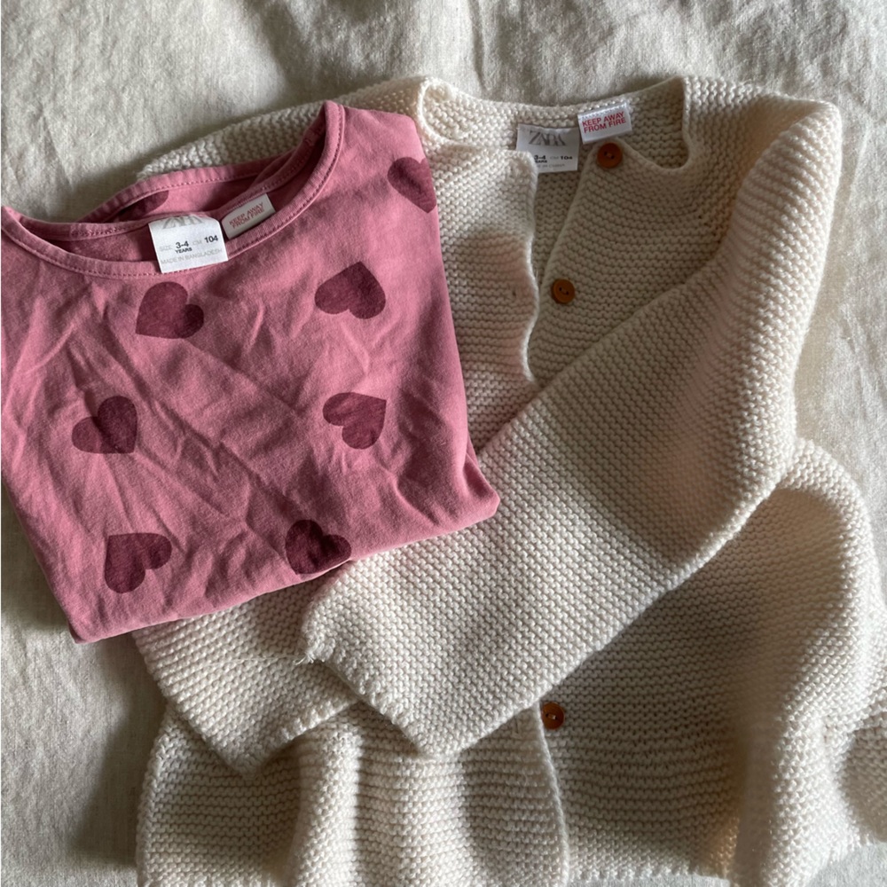 Zara Bundle Cream Sweater and Pink Heart Shirt Size 3-4